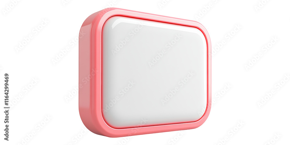 Poster rectangular pink and white button isolated on transparent background