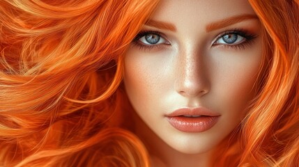 Obraz premium Close-up portrait of a woman with vibrant orange hair.
