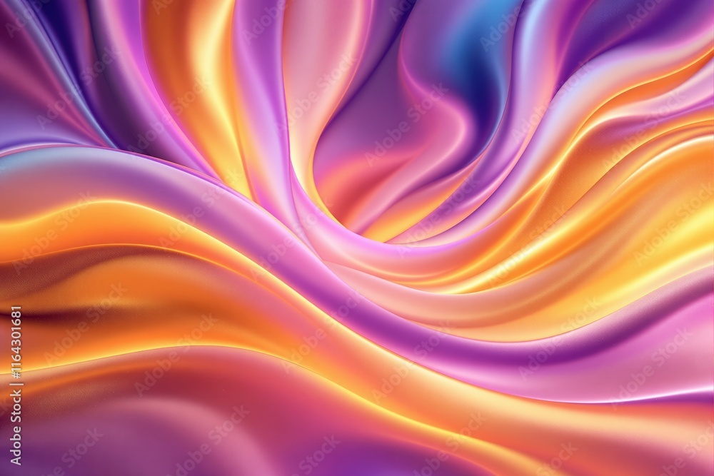 Poster abstract vibrant flowing fabric-like pattern in orange, purple, and pink tones, creating a dynamic a