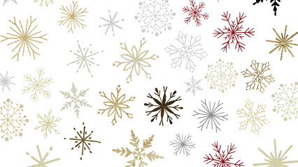 Snowflakes - new year pattern. Christmas theme, golden openwork shiny snowflakes, star, 3D rendering.