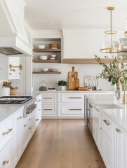 Bright Modern Kitchen With White Cabinets And Wooden Accents