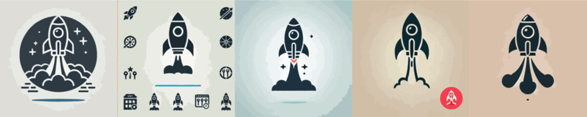 Vector set of icons of a space rocket