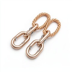 Obraz premium A close up of a pair of climbing carabiners with a twisted rope, ideal for outdoor or marine-themed projects.