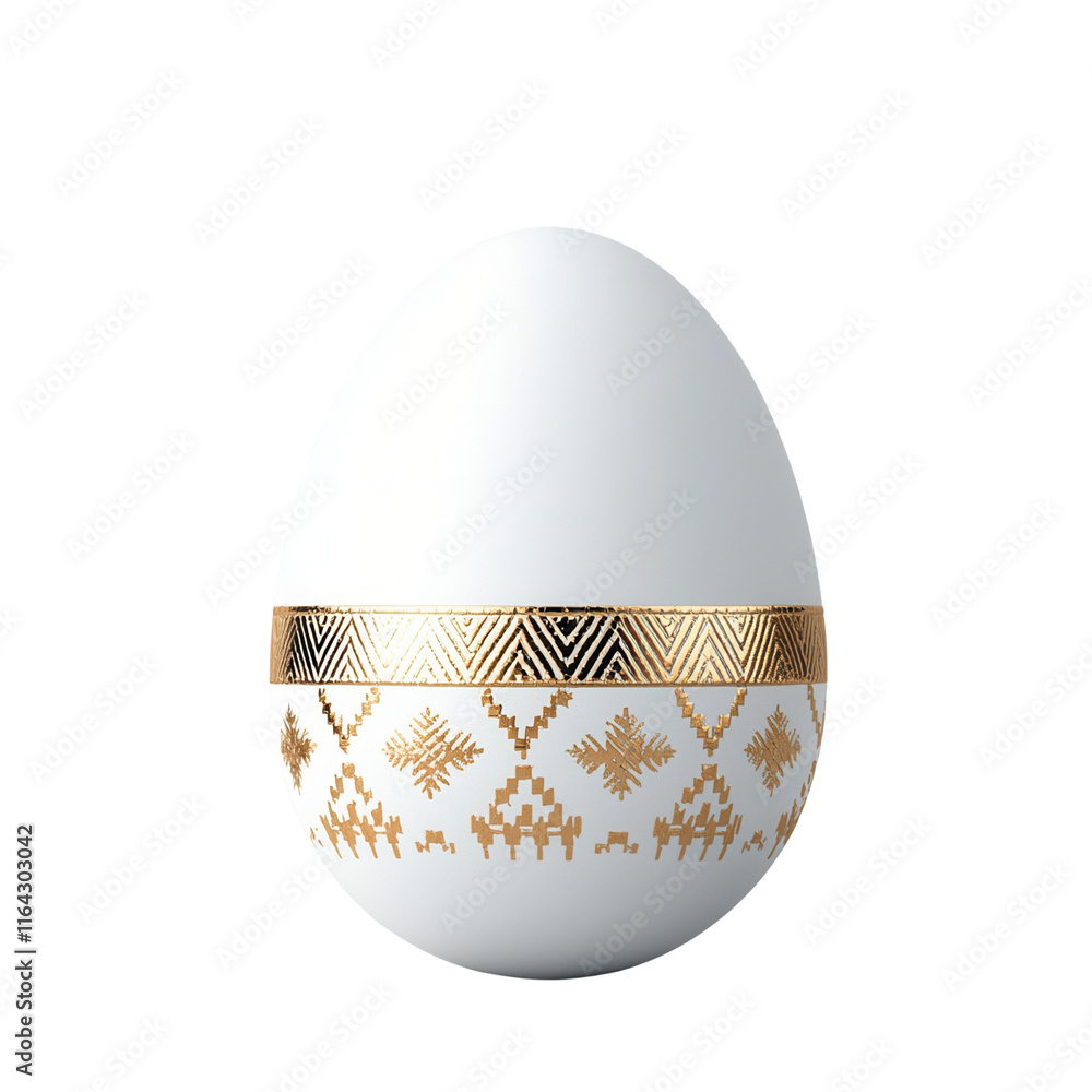 Poster a decorative egg featuring a white surface with an elegant gold geometric pattern around its circumf