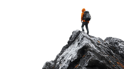 Hiker on top of the mountain on transparent background 