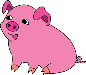 a contented happy pig sits with his mouth open