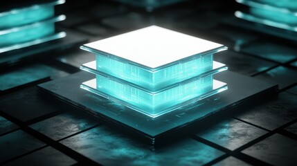 Futuristic Technology Stack with Glowing Panels