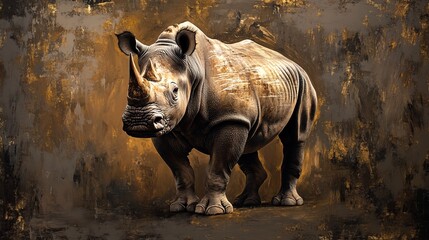 Fototapeta premium A majestic yet formidable creature, the mighty African rhino commands attention with its captivating presence. Its robust frame and distinct features, including its horned countenance