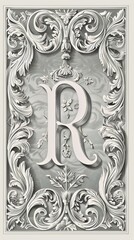 Ornate Letter R in an Elegant Frame