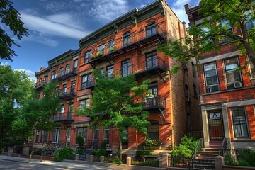 Modern apartment buildings at sunset. 3d rendering,