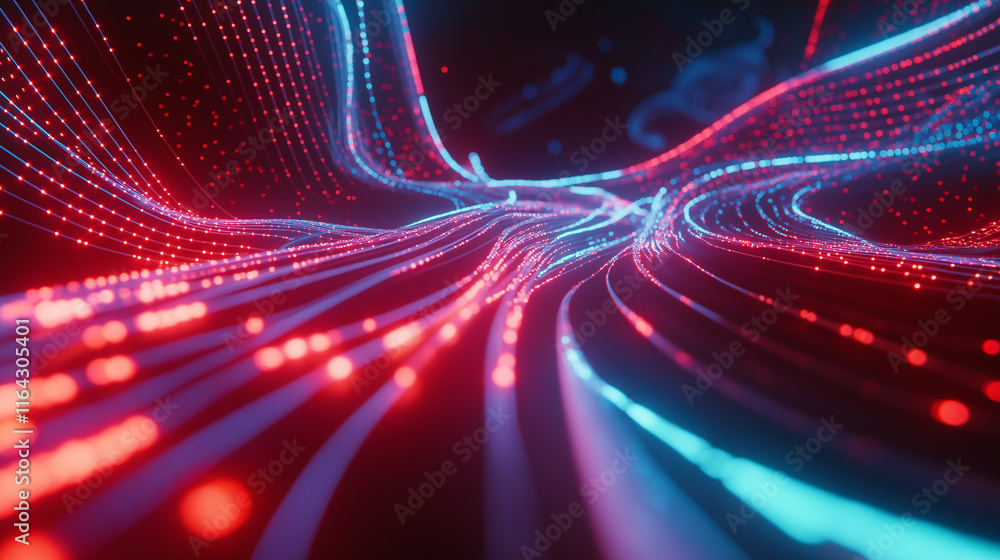 Aufkleber abstract glowing neural network with vibrant pink and blue strands forming a web-like structure.