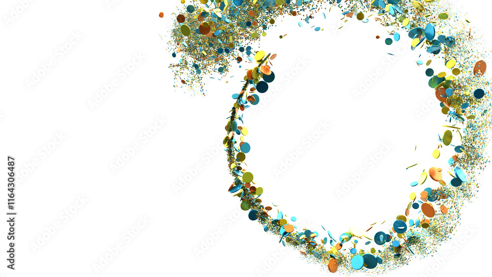 Poster a vibrant celebration image featuring colorful confetti and ribbons exploding on a white background.
