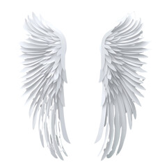 Fototapeta premium Elegant white wings with intricate feather details, symbolizing freedom and transcendence.