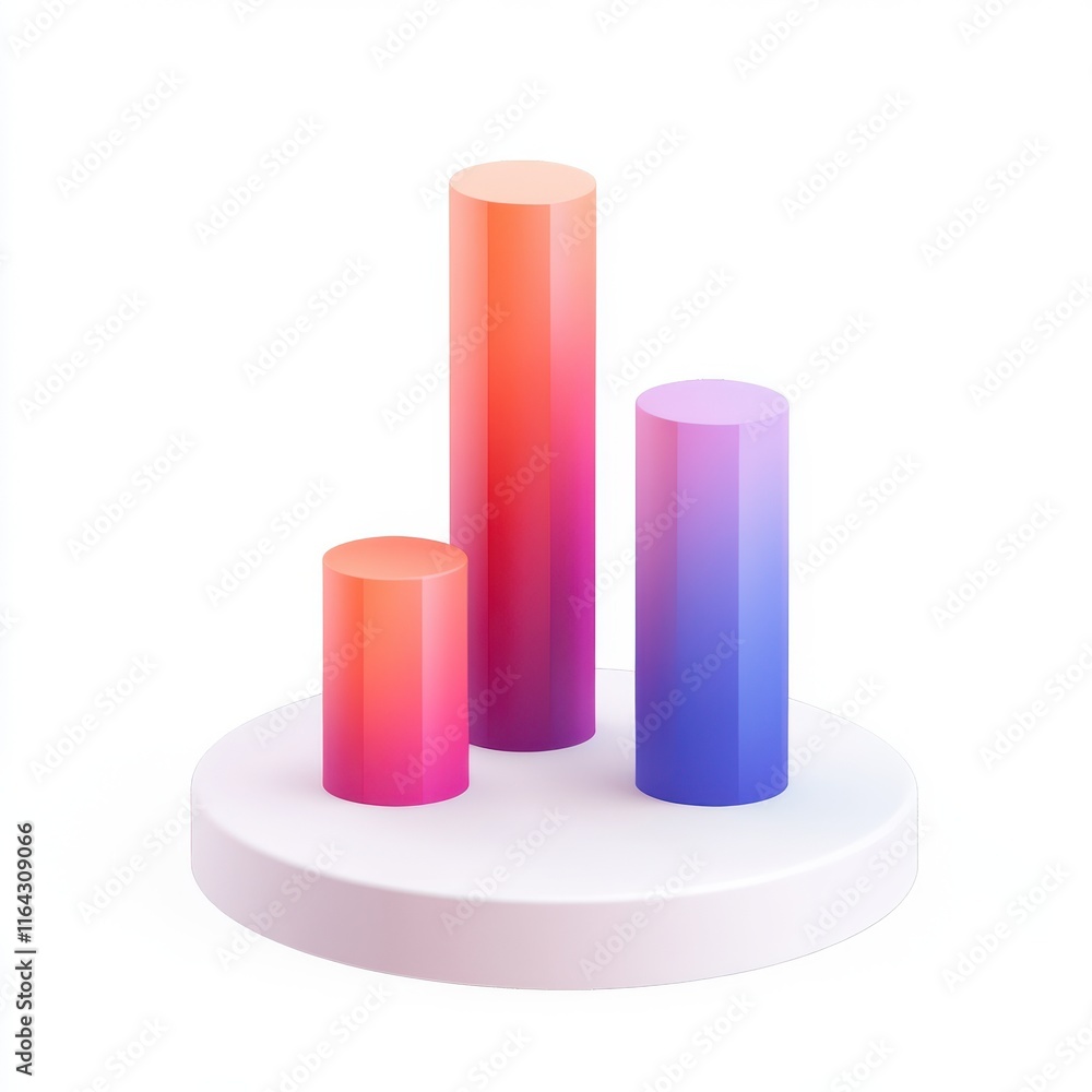 Poster stylized 3d bar graph in vibrant gradients showcasing data visualization trends.