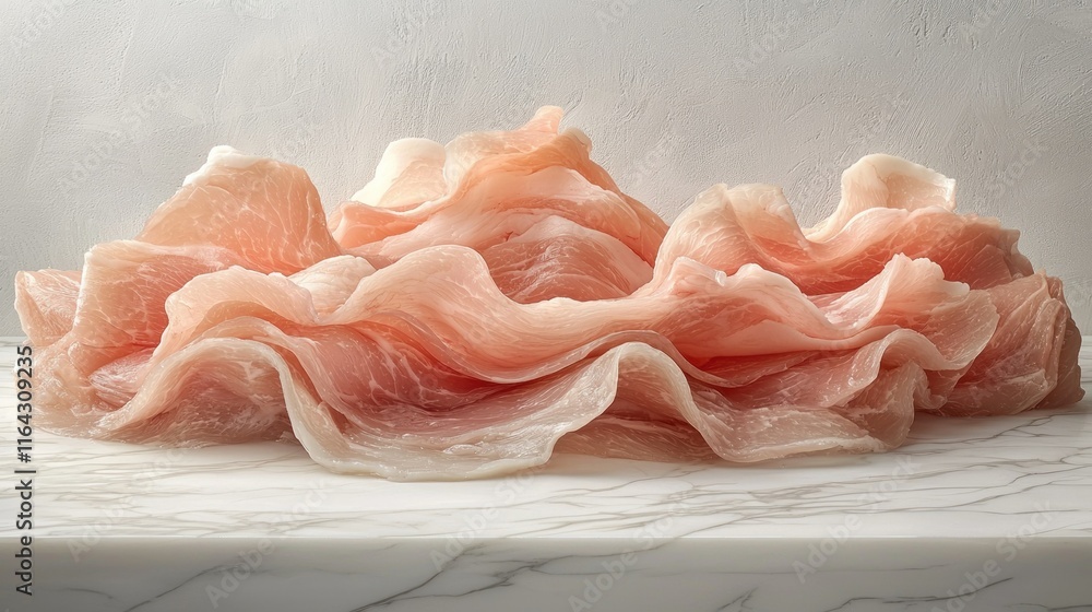 Poster thinly sliced meat arranged in a wavy pattern.