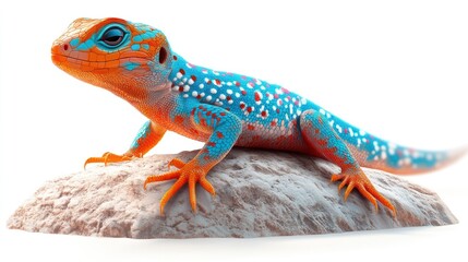 Obraz premium Vibrant blue and orange lizard on rock.