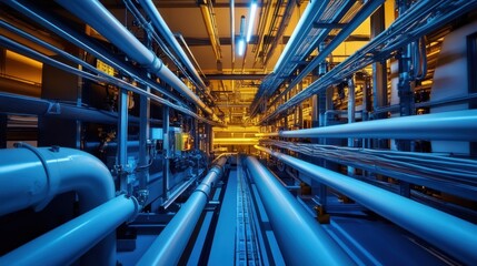 Industrial Pipeline System with Neon Lighting