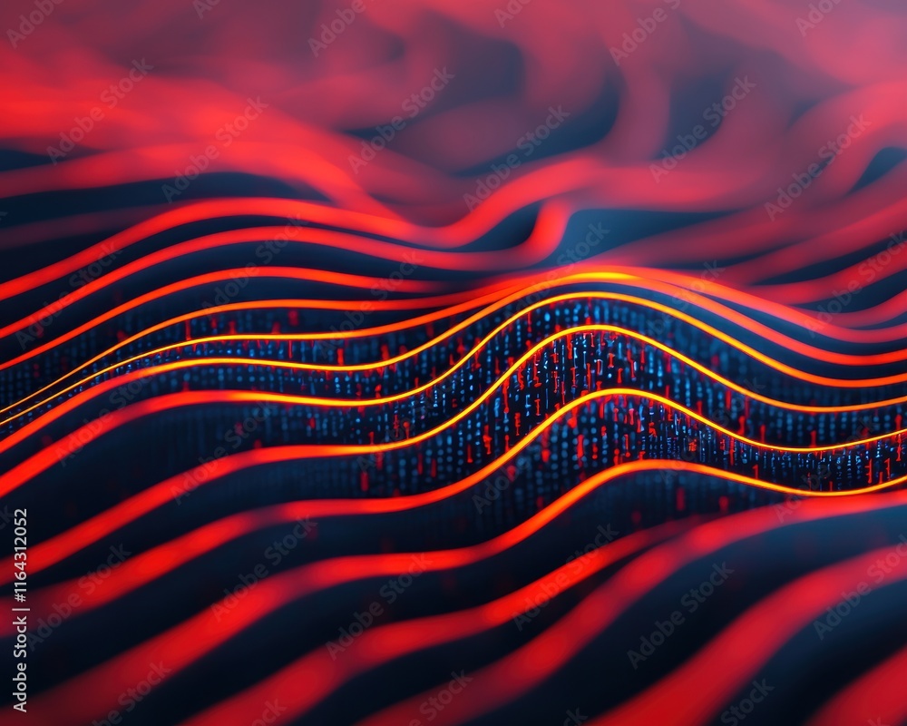 Poster abstract digital waves with red and orange color gradients