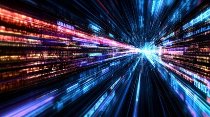 Obraz premium Abstract burst of vibrant digital light and data streams creating a mesmerizing illusion of speed and movement in a futuristic technology landscape