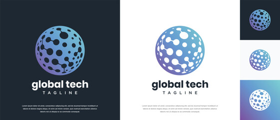 Global technology logo design vector concept. Globe technology connection logo icon.