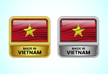 Made in Vietnam label icon in gold and silver color. Flag icon set for business