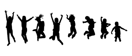 Children Jumping Illustration Silhouette Vector Set