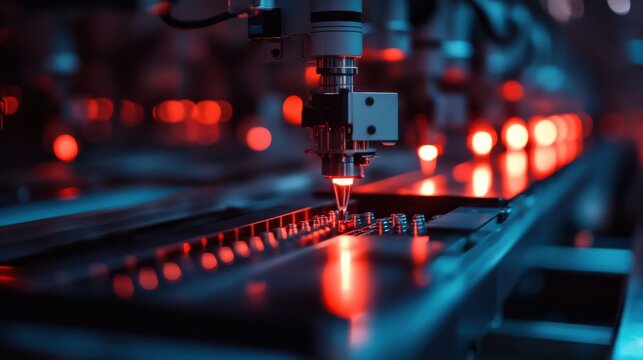 Automated assembly line factory technology video industrial setting aerial robotic synchronization