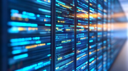 Abstract Digital Data Flow with Blue Light Patterns Representing Technology, Cyber, and Information in a Modern Data Center Perspective