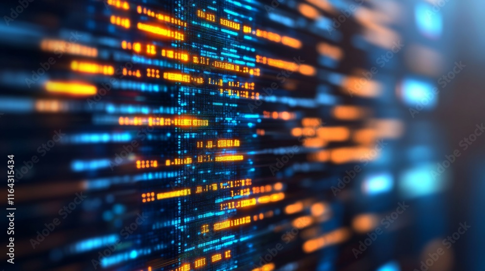 Aufkleber abstract digital data stream with glowing blue and orange elements representing modern technology, n