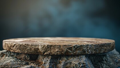 Empty table for product display montages with blurred background of mountains.