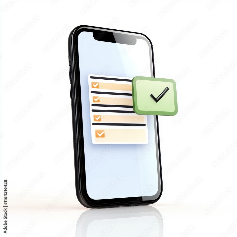 Poster modern smartphone with a checklist displayed, symbolizing task management and efficiency.