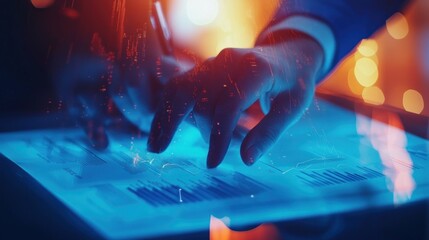 Digital Data Analysis: Hands Interacting with Futuristic Interface