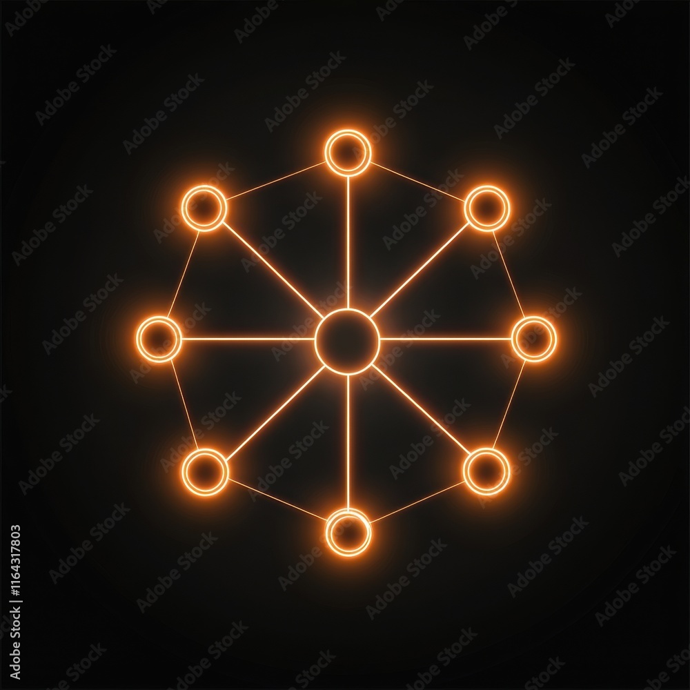 Poster glowing network structure with luminous connections on a dark background.