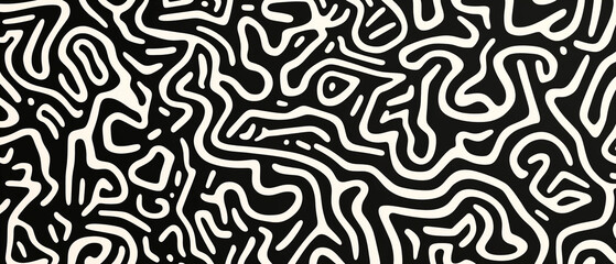 Fototapeta premium Intricate abstract black and white maze pattern with bold curves and sharp contrasts creating modern artistic decor