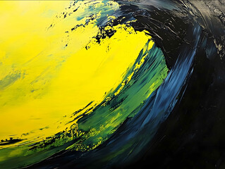 a modern oil painting contemporary style using the colors yellow black blue and green energetic...