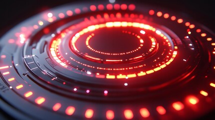 Futuristic Circular Technology Design Featuring Glowing Red Lights with a High-Tech Aesthetic and Abstract Patterns for Creative and Modern Artwork