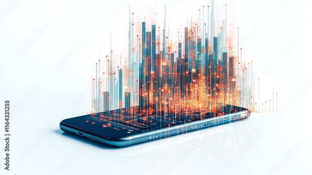 Aufkleber a smartphone with vibrant data visualizations emerging, symbolizing digital innovation and connectiv