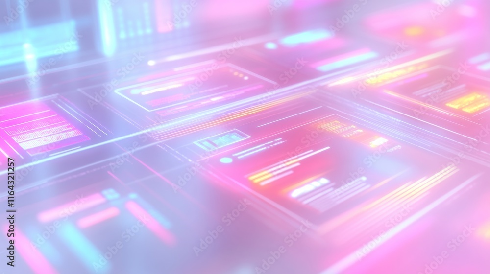 Poster futuristic digital interface background with glowing shapes and vivid colors representing technology