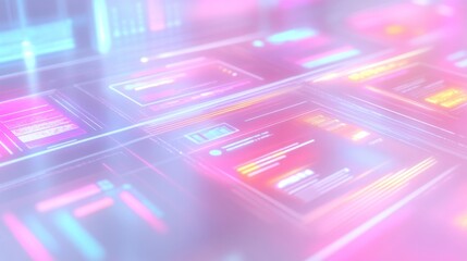Futuristic Digital Interface Background with Glowing Shapes and Vivid Colors Representing Technology, Innovation, and Modern Communication Concepts