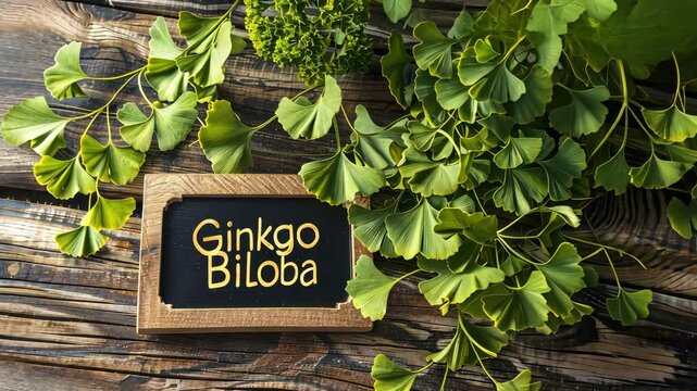 Ginkgo biloba plant and supplement capsules. Selective focus. Nature.