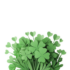 A vibrant cluster of green leaves and clovers, showcasing various shapes and sizes, creating a lively, natural appearance.