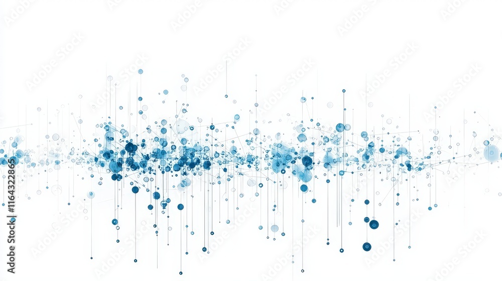 Poster a vibrant abstract design featuring scattered blue dots and lines, creating a sense of movement and 