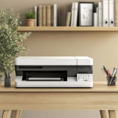 Office laser printer, E-Commerce Background, hyper realistic photo.