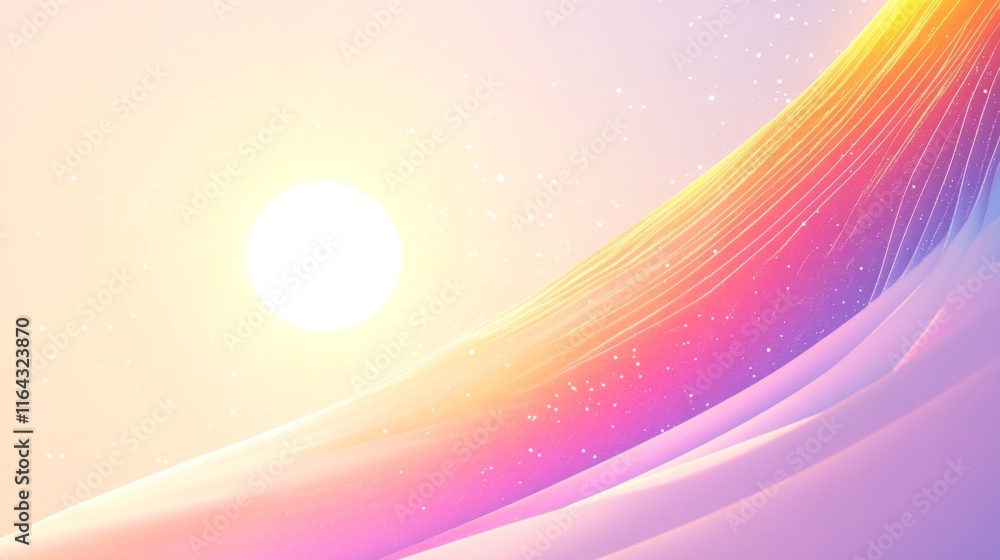 Poster soft gradient waves under bright sunlight with gentle sparkles and light effects creating a calm and