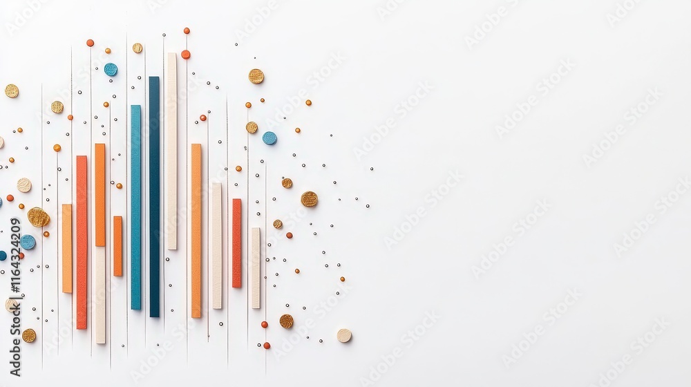 Poster abstract composition featuring colorful geometric shapes and dots on a white background, perfect for