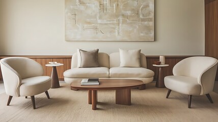 Interior design of a contemporary living room full of comfortable furniture. Modern style home design