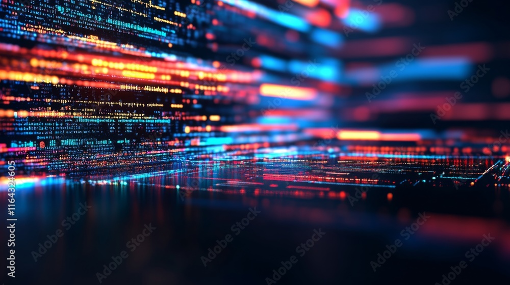 Poster vibrant digital data flow with abstract neon lines illuminating the background in a technology inspi