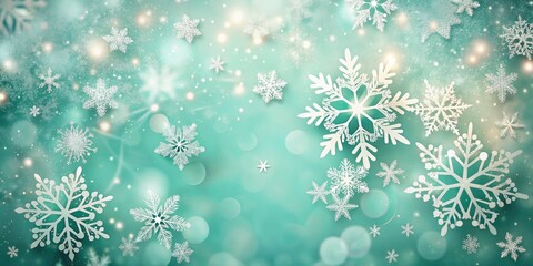 Serene Winter Backdrop with Soft Teal and White Snowflakes for Elegant Invitations and Designs