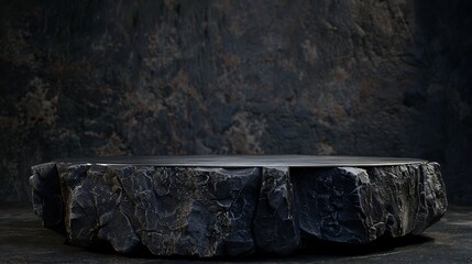 Black marble pedestal on dark background. 3d render illustration.
