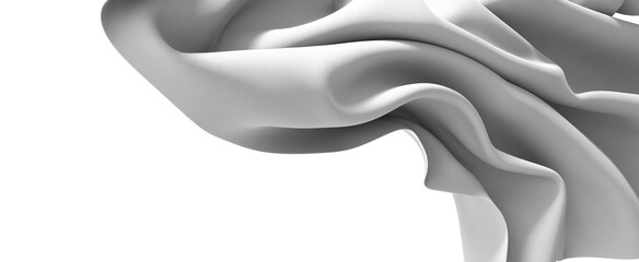 Closeup of a white fabric drape, with soft folds and shadows, creating an abstract and elegant pattern.